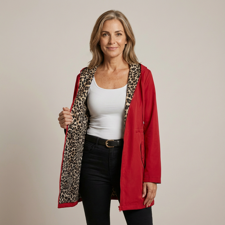 Nicola – Reversible Hooded Coat with Leopard Lining
