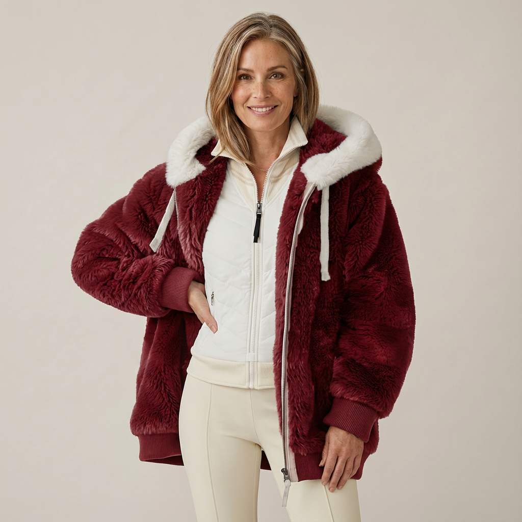 Juliet – Cosy Striped Faux Fur Hooded Jacket