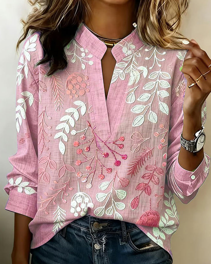 Edwina – Botanical Print Long Sleeve Blouse