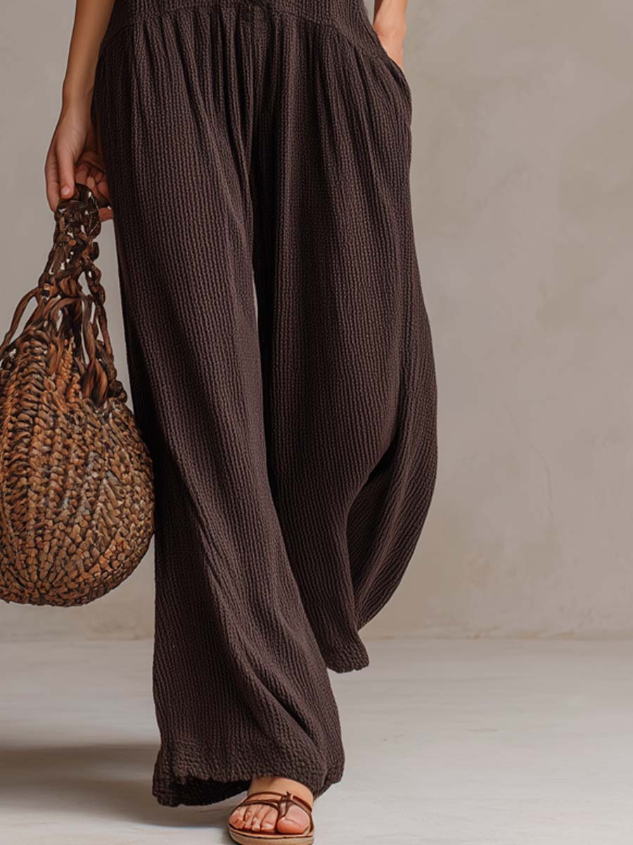 Wilhelmina – Boho Button-Front Wide Leg Jumpsuit