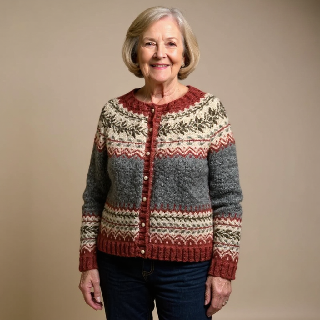 Elaine – Fair Isle Knit Button-Up Cardigan