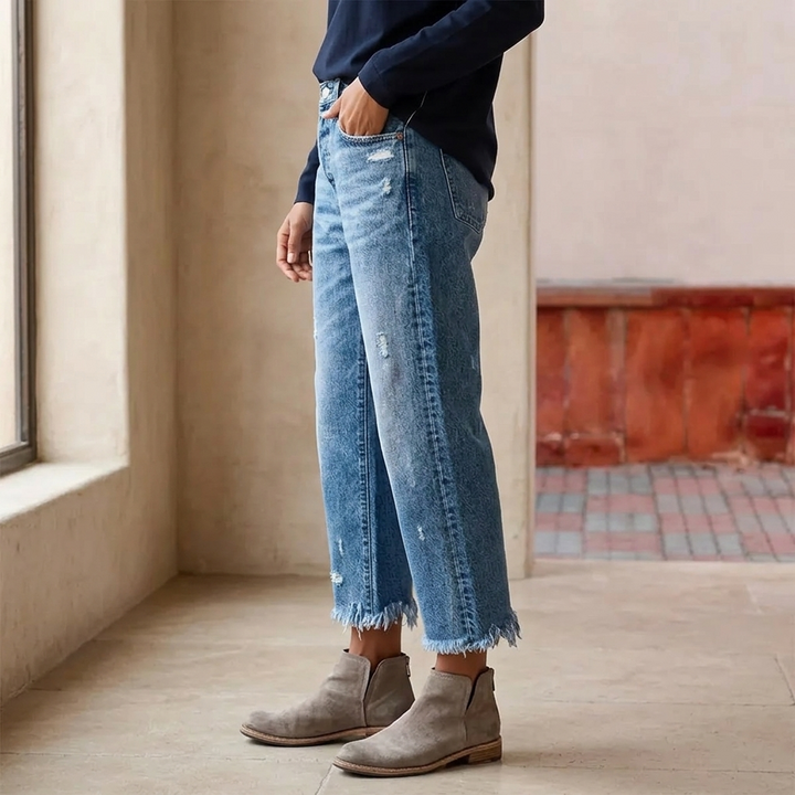 Zillah – Cropped Straight Leg Fringed Jeans