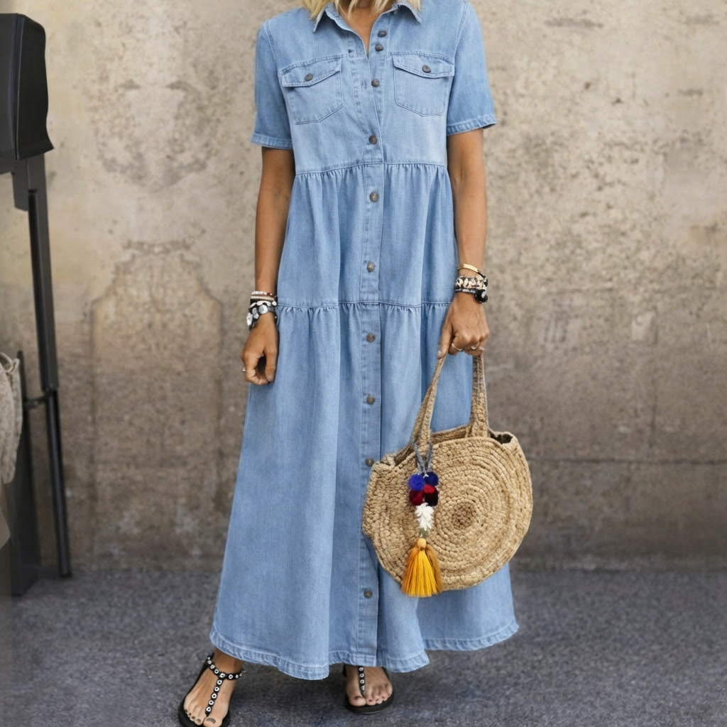 Alison – Button-Front Denim Midi Dress