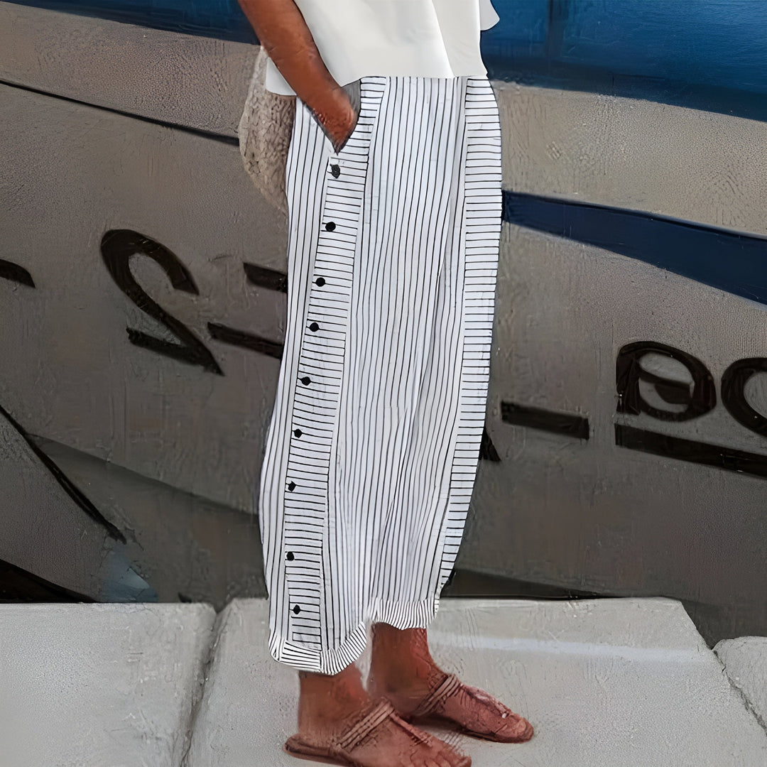 Hilary – Striped Straight-Leg Pants with Side Pockets