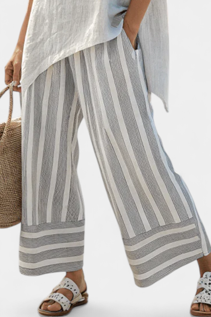 Griselda | Elegant Asymmetrical Blouse & Striped Trousers
