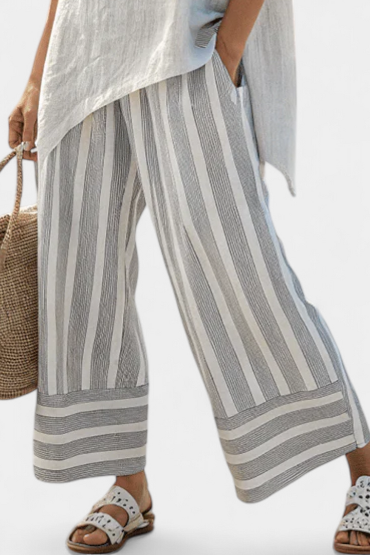 Griselda | Elegant Asymmetrical Blouse & Striped Trousers