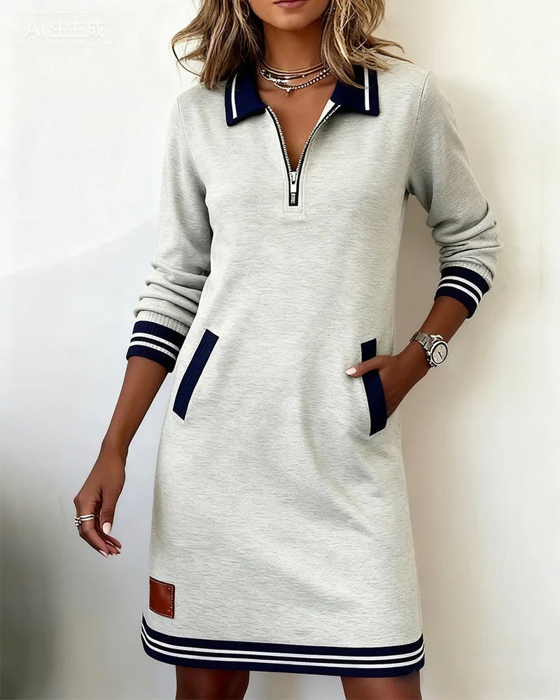 Deirdre – Zip-Front Lapel Sweatshirt Dress