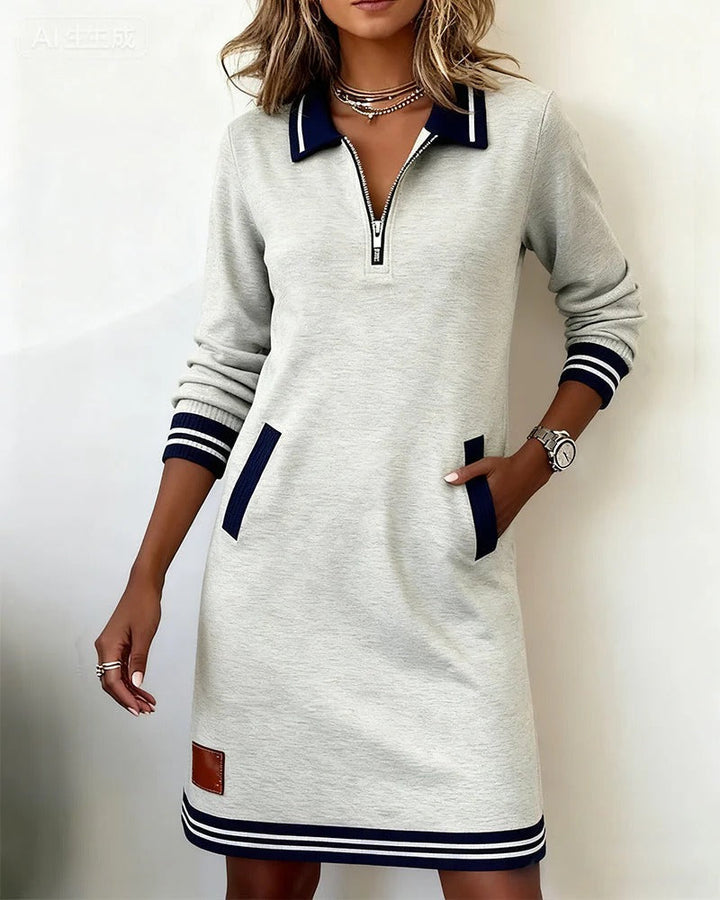 Deirdre – Zip-Front Lapel Sweatshirt Dress