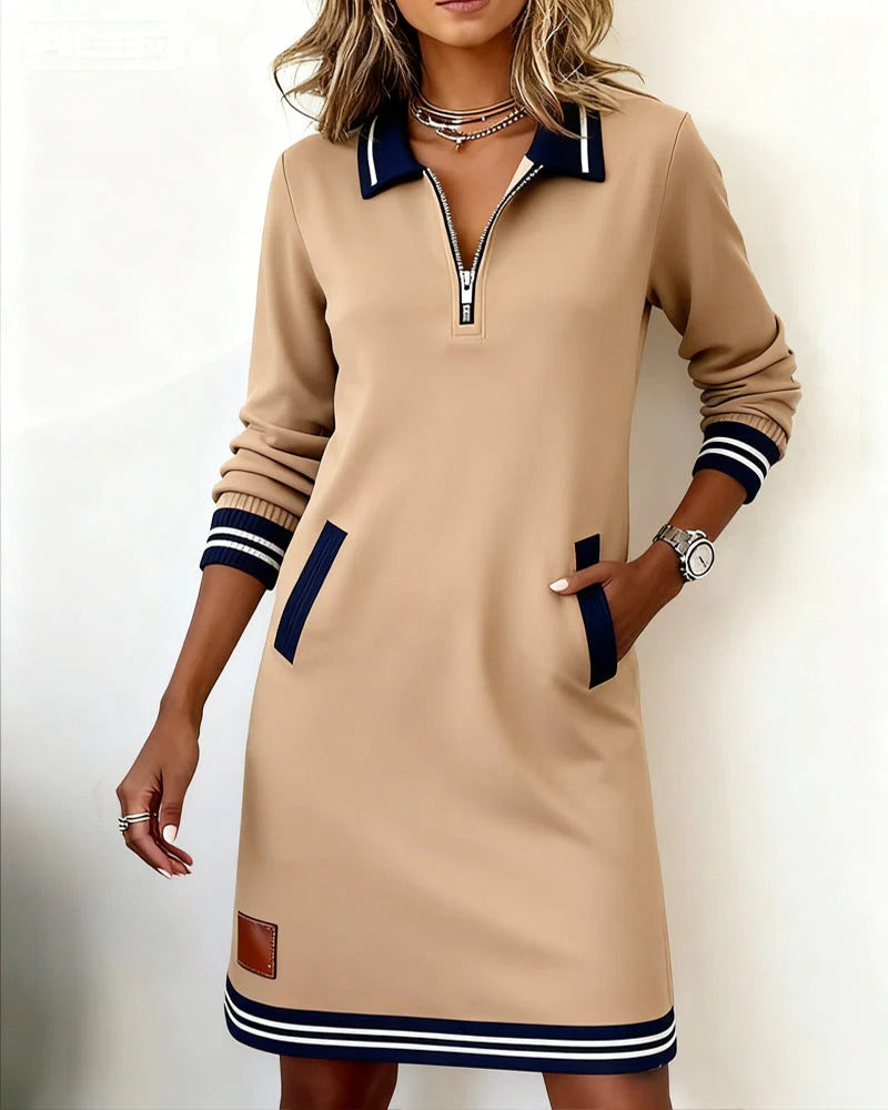 Deirdre – Zip-Front Lapel Sweatshirt Dress