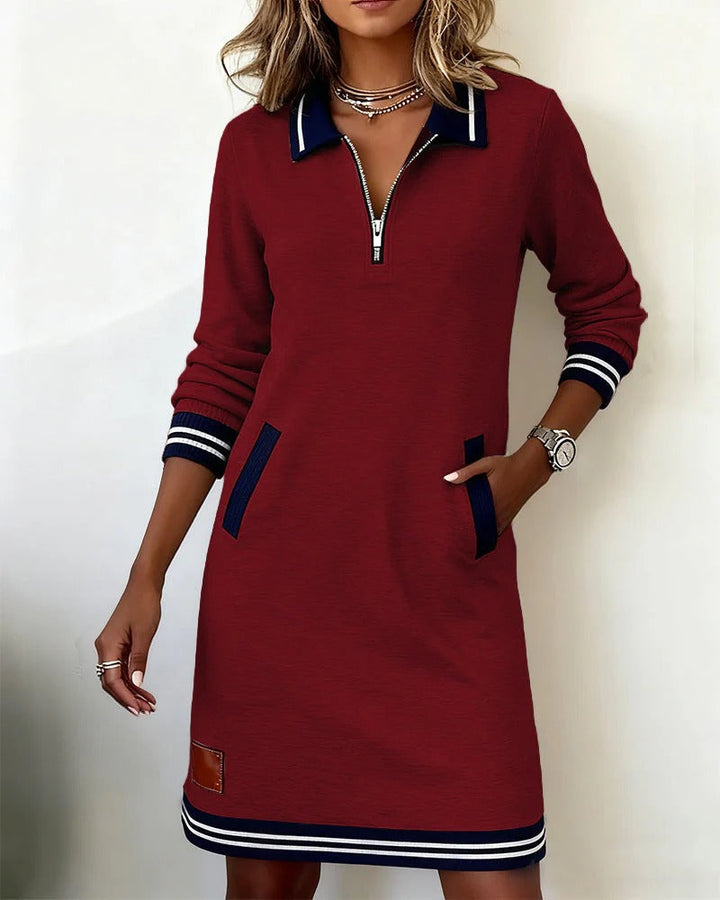 Deirdre – Zip-Front Lapel Sweatshirt Dress