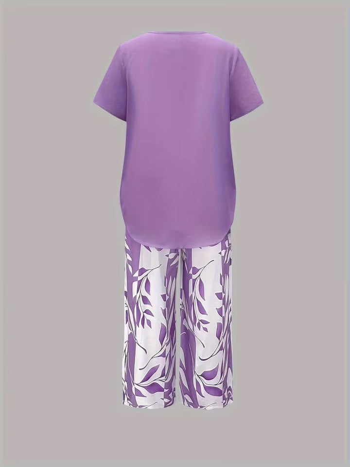 Christen | Casual Leaf Print Two-Piece Set