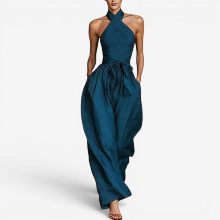 Teresa – Crossover Halter Wide-Leg Jumpsuit