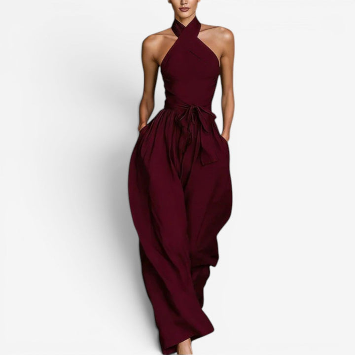 Teresa – Crossover Halter Wide-Leg Jumpsuit