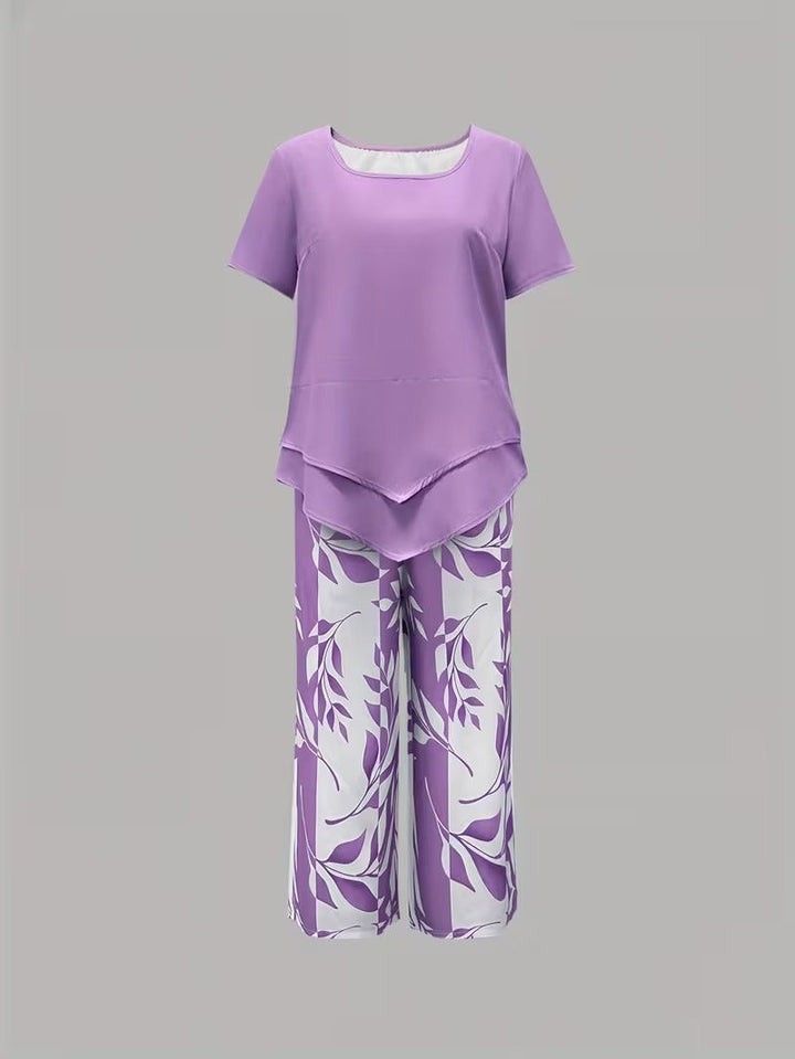 Christen | Casual Leaf Print Two-Piece Set