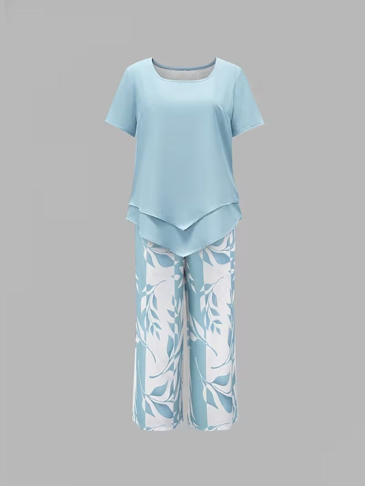 Christen | Casual Leaf Print Two-Piece Set
