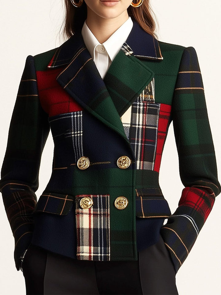 Nuala – Patchwork Tartan Double-Breasted Blazer