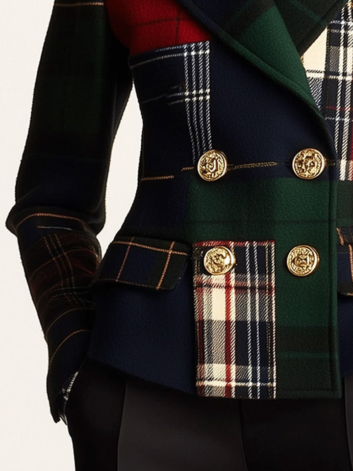 Nuala – Patchwork Tartan Double-Breasted Blazer