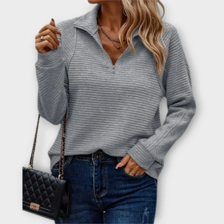 Marjory – Ribbed Half-Zip Pullover Sweatshirt