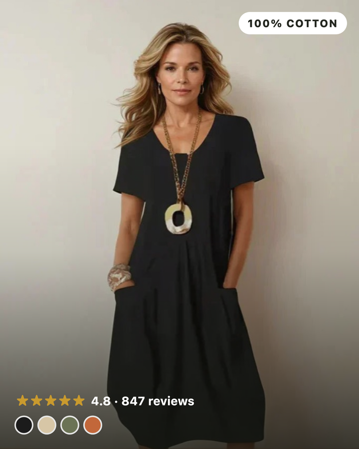 Dorothea – Relaxed Casual Midi Dress with Pockets