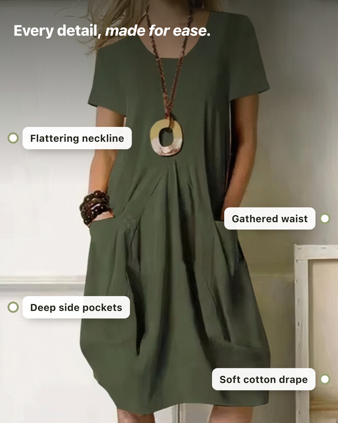 Dorothea – Relaxed Casual Midi Dress with Pockets