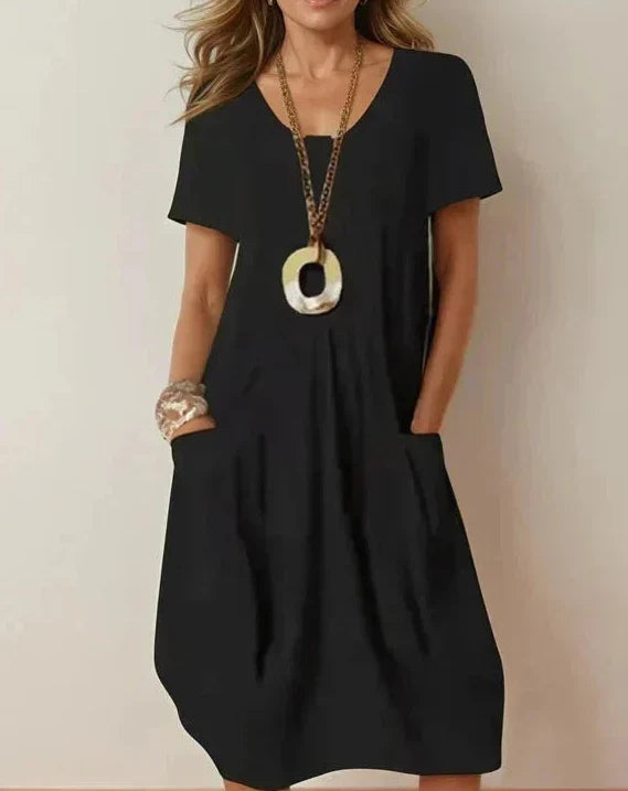 Dorothea – Relaxed Casual Midi Dress with Pockets
