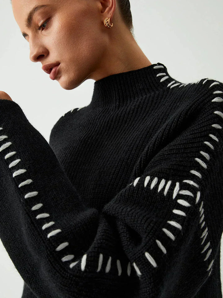 Mhairi – Oversized Ribbed Jumper with Whipstitch Detail