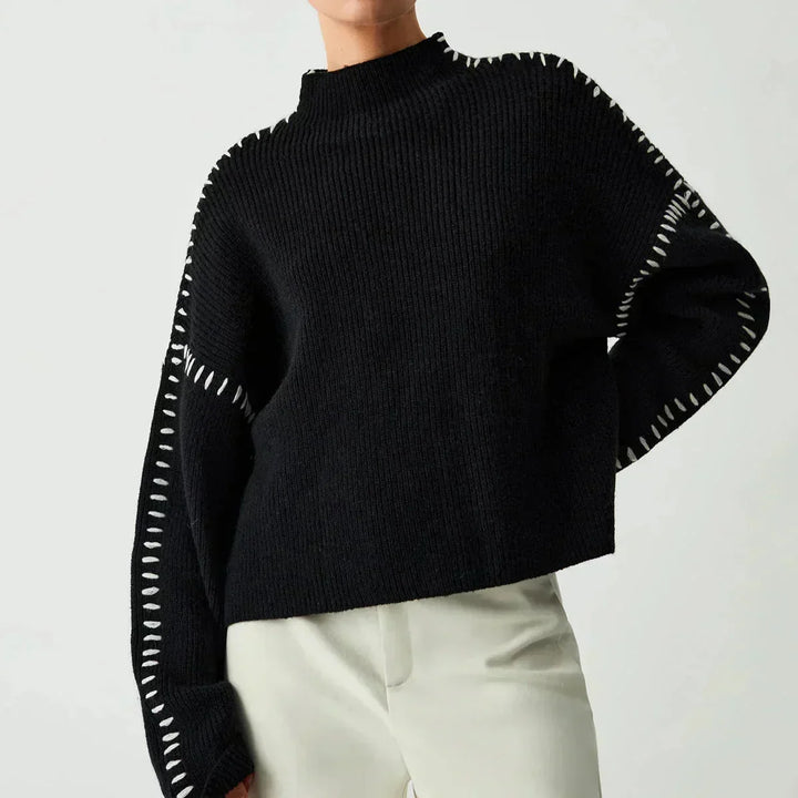 Mhairi – Oversized Ribbed Jumper with Whipstitch Detail