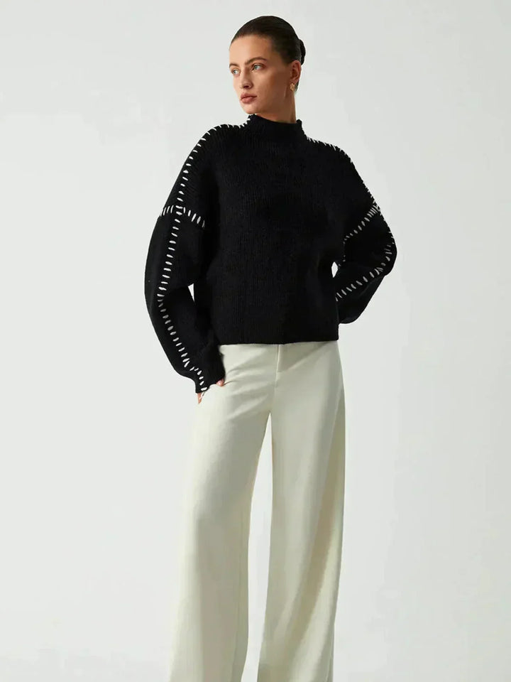 Mhairi – Oversized Ribbed Jumper with Whipstitch Detail