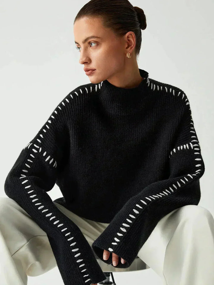 Mhairi – Oversized Ribbed Jumper with Whipstitch Detail