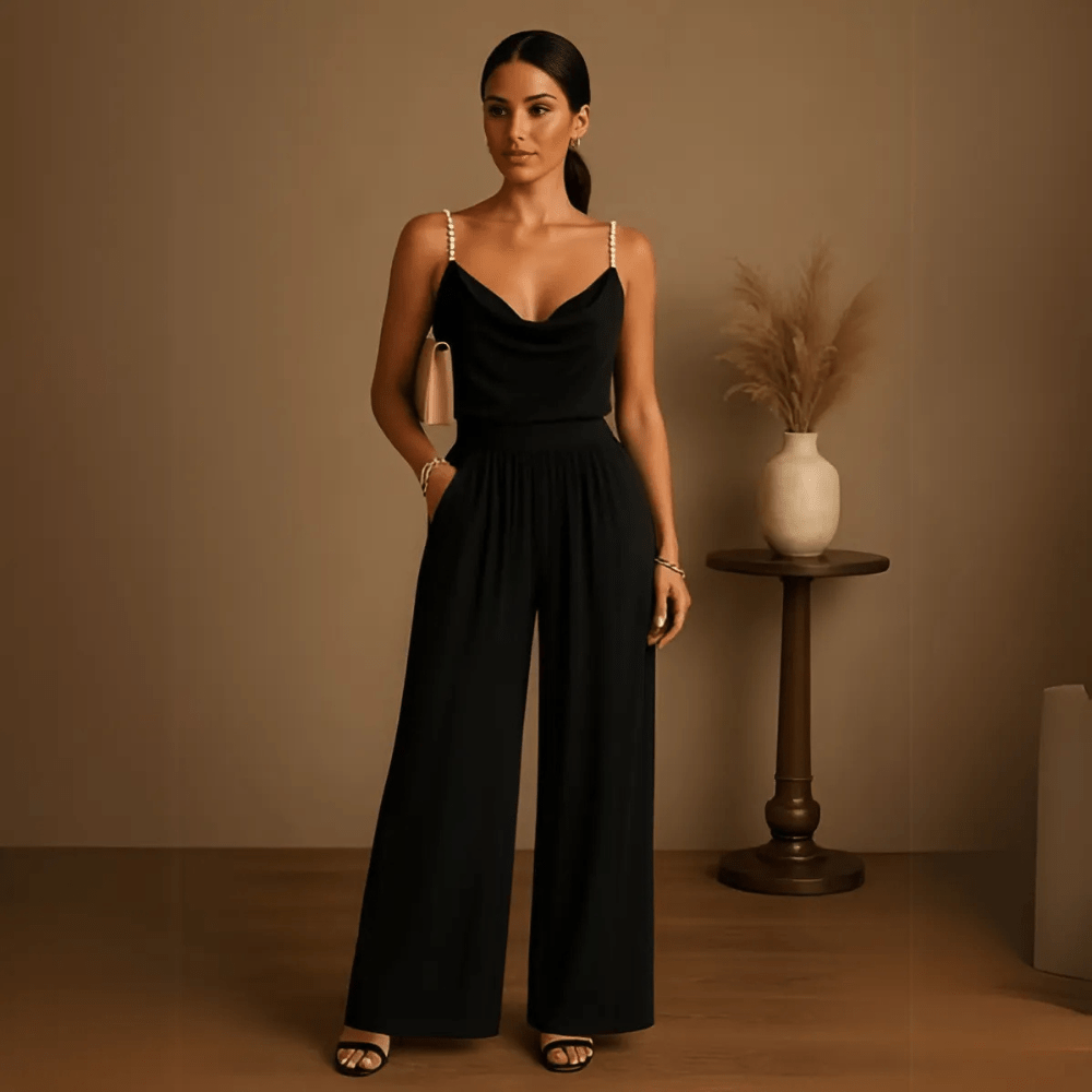 Clodagh – Pearl Strap Wide-Leg Jumpsuit