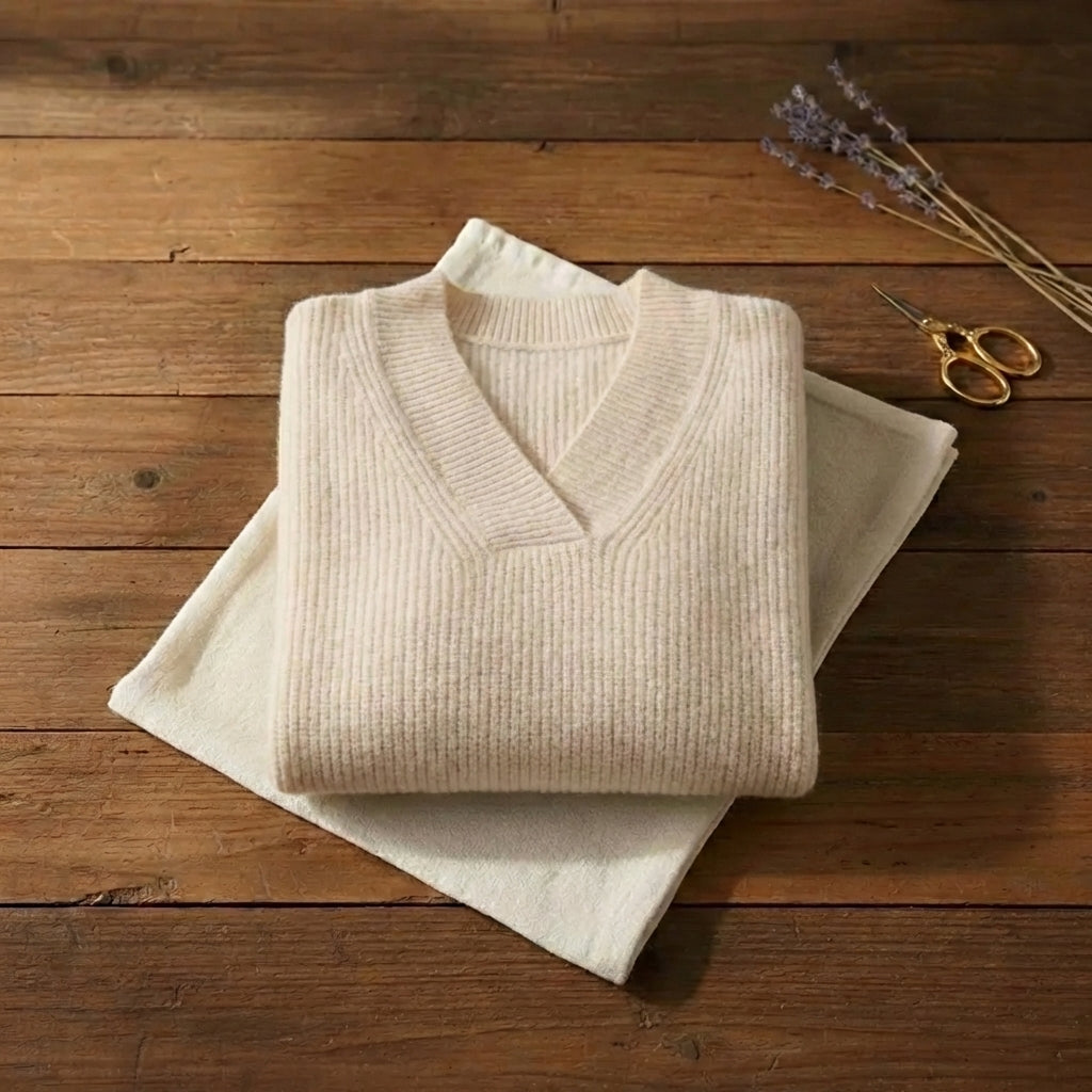 Sibyl – Ribbed V Neck Knit Pullover