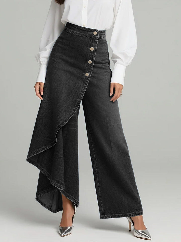 Daphne – Wide-Leg Denim Jeans with Asymmetric Overlay