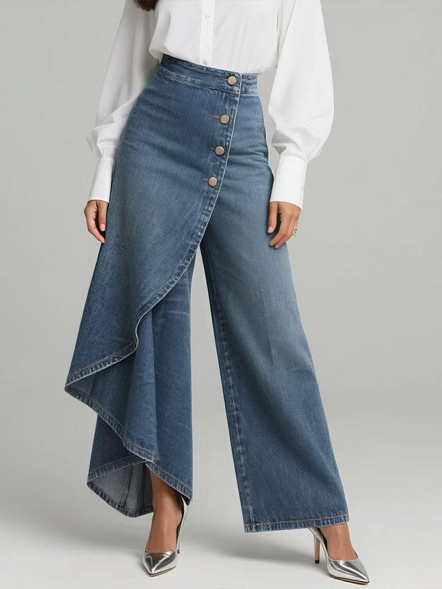 Daphne – Wide-Leg Denim Jeans with Asymmetric Overlay