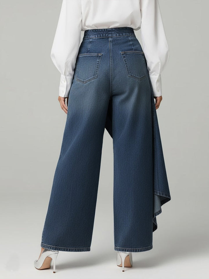 Daphne – Wide-Leg Denim Jeans with Asymmetric Overlay