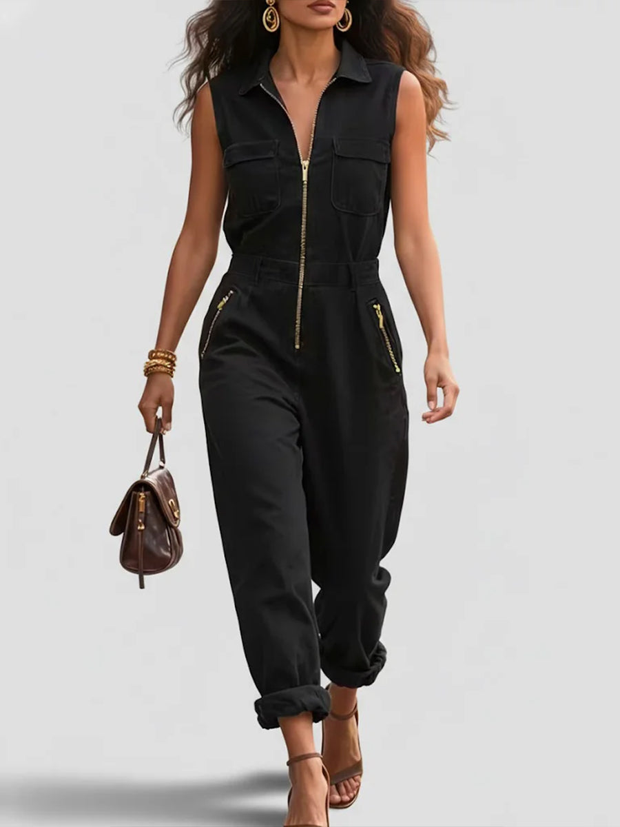 Emmeline – Sleeveless Zip-Front Utility Jumpsuit