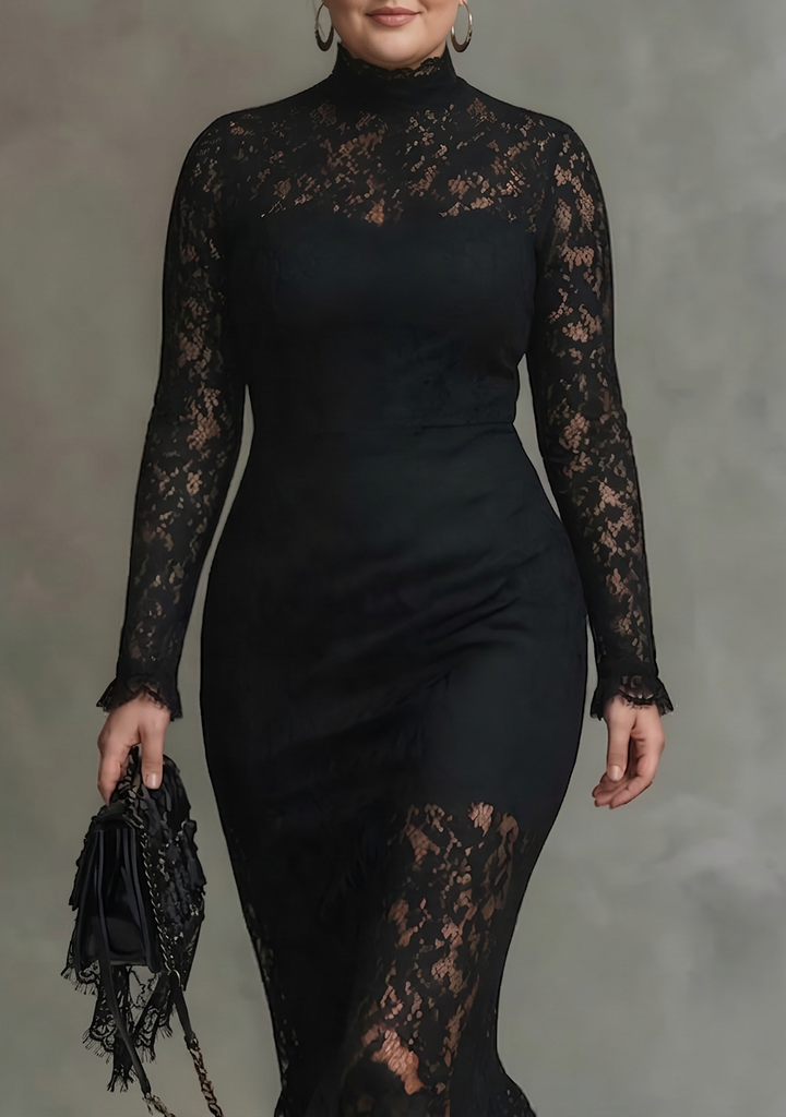 Helena | Black Lace Fishtail Maxi