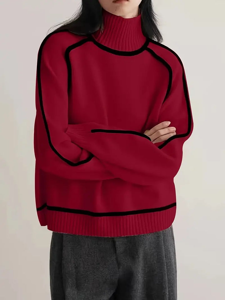 Marina – Contrast Piping Turtleneck Jumper