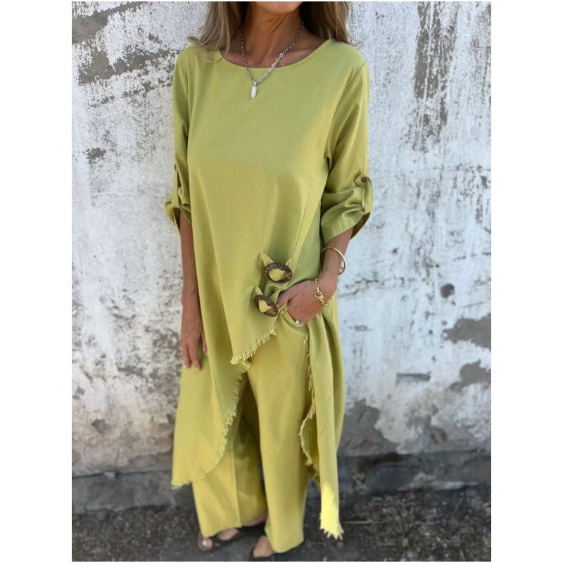 Sophia | Linen Dress + Trousers - Comfortable Two-Piece Set