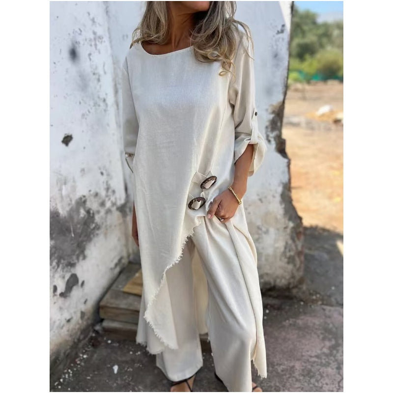 Sophia | Linen Dress + Trousers - Comfortable Two-Piece Set