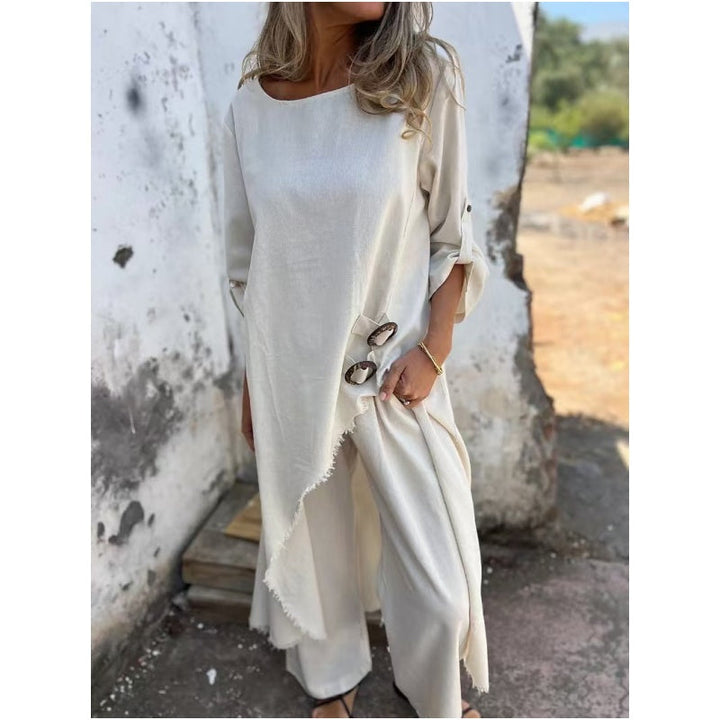 Sophia | Linen Dress + Trousers - Comfortable Two-Piece Set