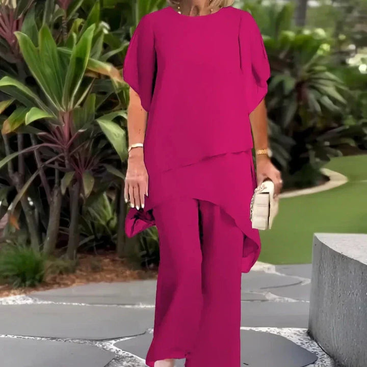 Thomasina – Layered Chiffon Top and Wide-Leg Trouser Set