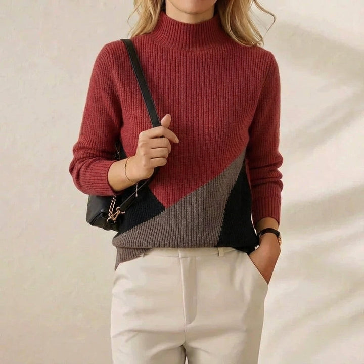 Bridget – Colour Block Mock Neck Jumper