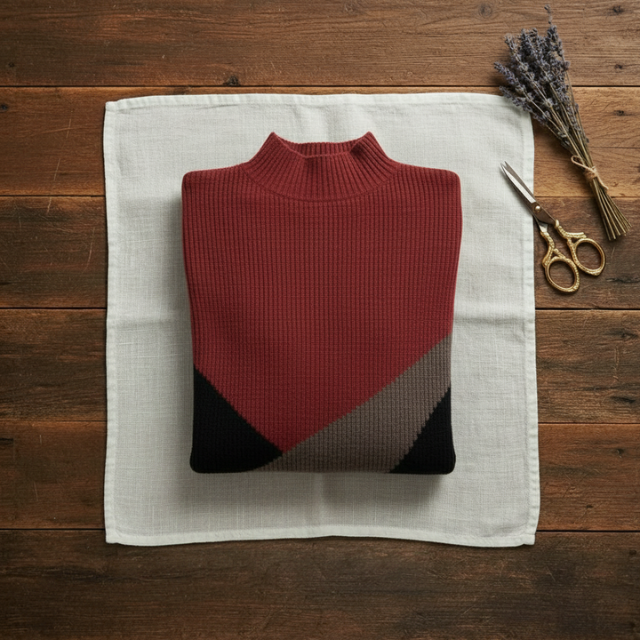 Bridget – Colour Block Mock Neck Jumper