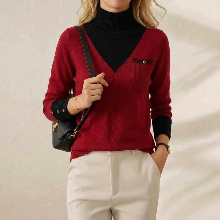 Doris – V-Neck Knit Jumper with Chest Pocket