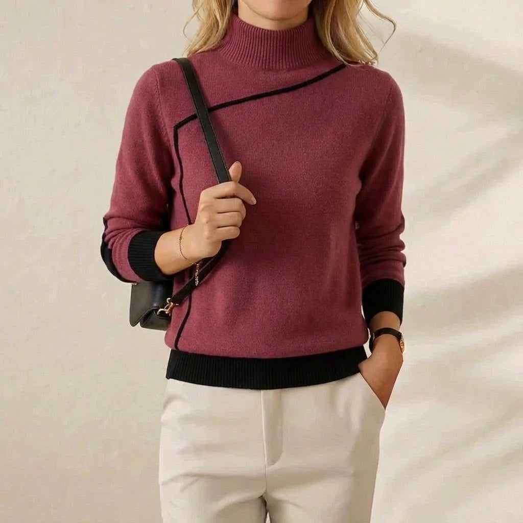Rosamund – Turtleneck Jumper with Contrast Trim