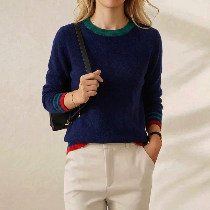 Patience – Crew Neck Jumper with Striped Trims