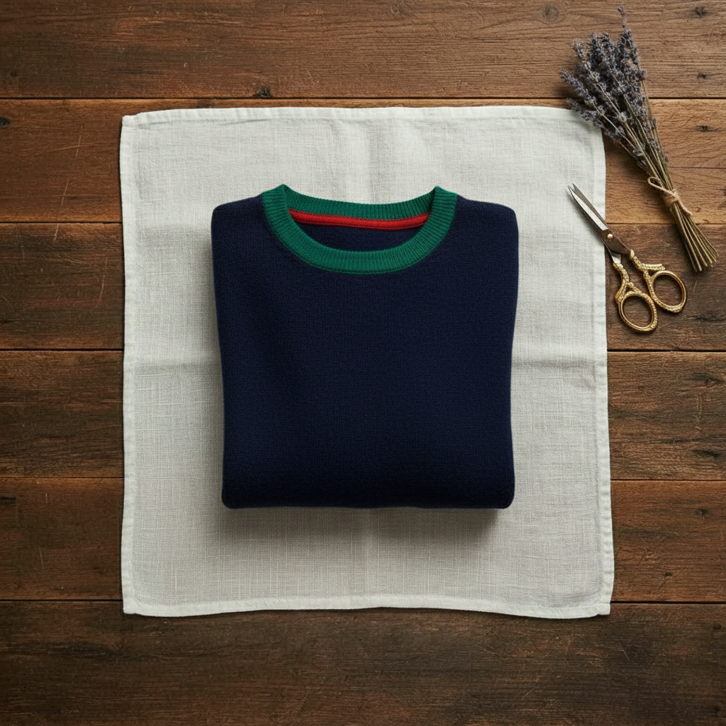 Patience – Crew Neck Jumper with Striped Trims