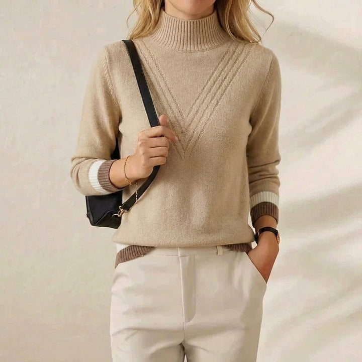 Yvette – Turtleneck Knit Jumper with Striped Cuffs