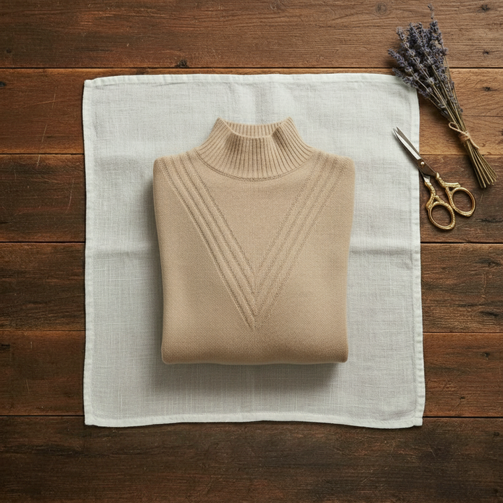 Yvette – Turtleneck Knit Jumper with Striped Cuffs