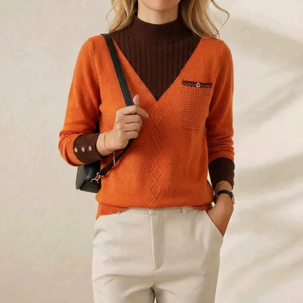 Doris – V-Neck Knit Jumper with Chest Pocket